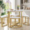 Dining Table and Stools Set 4, with White Marble-Look MDF Tabletop & Metal Frame