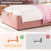 Kids Velvet Single Bed 90x190cm with Hydraulic Storage for Small Bedrooms, Pink