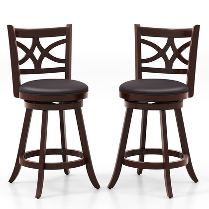 2Pcs Bar Stools Swivel Counter Height Bar Pub Stools Set w/Cushioned Seat 24