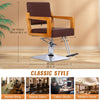 Barber Chair Wooden Handrail Swivel Adjust Seater Height Barber Shop Chair Brown