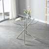 Round Glass Home Kitchen Table with Stainless Steel Metal Legs Dining Table