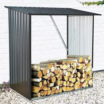 Anthracite Galvanised Steel Log Store Firewood Metal Shed Fire Wood Rack Storage