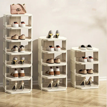 4-7 Tier Shoe Rack Stand Organiser Tall Folding Compact Tower Shelf Space Saving