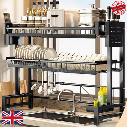 2 Tier Space Saving Over The Sink Dish Drying Rack Large Adjustable Dish Drainer
