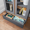Display Cabinet Glass Door Wooden Storage Shelves Drawer Grey Modern