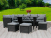 Garden Rattan Furniture Set 9 Seater Lounger Sofa Footstool Glass Table Black