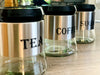 Set Of 3 Tea Coffee Sugar Canisters Jars Kitchen Storage Containers Glass Pots