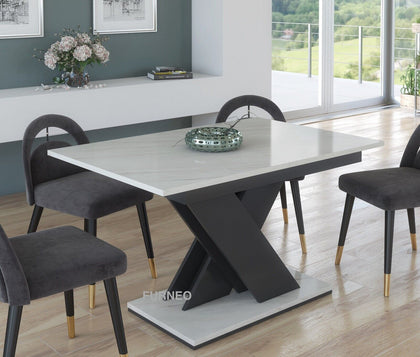 Modern Dining Table Extendable 120-160cm White Marble Effect MDF Tavolo01