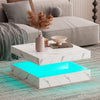Coffee Table LED Lights Square Cocktail Table White Marble pattern Living Room