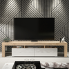 200cm I Modern TV Unit I Cabinet with Storage I Oak I High Gloss White Doors