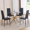 4x Black PU Leather Dining Chairs&Round Tempered Glass Golden Legs Dining Table