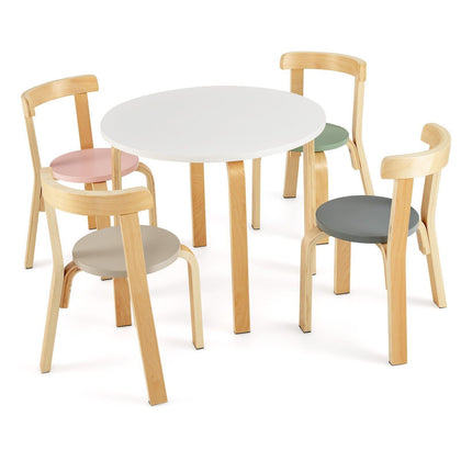 5 Pcs Kids Play Table and Chair Set Children Wooden Activity Table-Beige