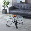 NEW Stylish 80cm Round Coffee Table with Tempered Glass Top and Black Metal Legs
