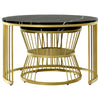 Nesting Coffee Table Set of 2 Marble Effect Side End Table for Living Room Black