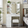 White Vanity Makeup Dressing Table Set w/Stool Drawer&Mirror Jewelry Wood Desk