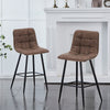 2 x Grey Brown Faux Leather PU Sauqre Bar Stools Pub Chair Stool Padded Seats