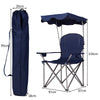 Camping Chair Beach Folding Chair w/Padded Armrest & Shade Canopy-Blue