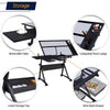 Glass Drafting Table Adjustable Desk, Tilting Drawing Table w/ Stool 2 Drawers