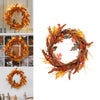 50cm Autumn Maple Leaf Garland Fall Wheat Harvest Wreath Front Door Hanging LED