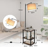 Floor Lamp with Shelves 3 Layers Wooden Storage Shelf Standing Lamp with Linen