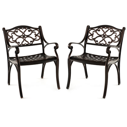 2 Pcs Cast Aluminum Patio Dining Chairs Set Heavy Duty Metal Bistro Chairs