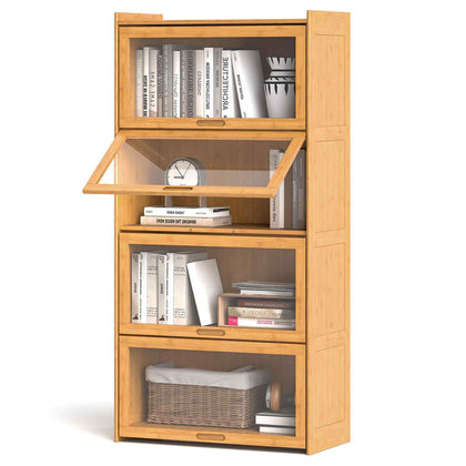 140cm Bamboo Bookshelf with See-through Acrylic Doors-Natural