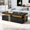 Modern Black Rectangular Coffee Table with 2 Storage Drawers for Living Room