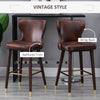 Luxury Bar Stools Set of 2 with Back, PU Leather Upholstery, Brown