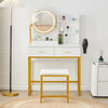 Dressing Table With LED Lights Round Mirror And Stool Vanity Table Makeup Desk