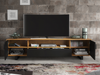 200cm Modern TV Unit | Oak Body | Black Matt Doors | Wave-Front Design