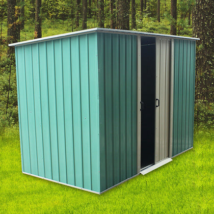 8X4 Metal Garden Shed Storage Sheds House Pent Roof Sliding Doors Chest Box