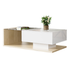 LED Wooden Glass Coffee Table with Drawer Storage for Living Room, White+Natural