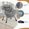 Upholstered Sherpa Reading Chair Accent Sofa Chair Set w/Footrest-Grey