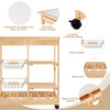 Mobile Serving Cart Rolling Wooden Kitchen Island Cart Tile Counter Top Natural