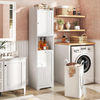 Bathroom Tall Cabinet Slim Storage Unit Tilt Out Laundry Hamper Floor White