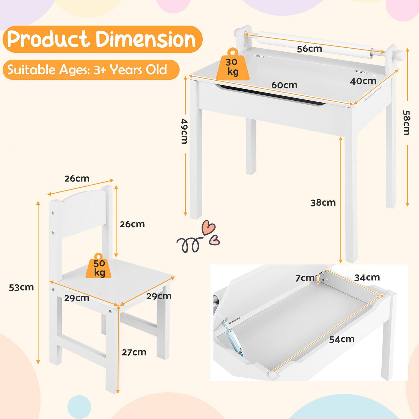 Kids Art Table Set Children Wooden Lift-Top Craft Desk & Chair w/Markers