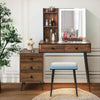 Dressing Table Vanity Set Makeup Stool 3-Drawer Chest Storage LED Light-Coffee