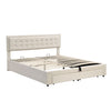 Ottoman Storage Gas Lift Bed Upholstered 5 ft King Bed Frame with Drawer Cream