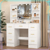 7 Drawers Large Vanity Makeup Desk with 10 LED Bulbs Mirror and Shelves White