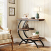 C Shaped End Table, 3 Tier Industrial Small Side Table Wood Bedside Table