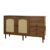 Rattan 2 Door Wooden TV Stand Cabinet Sideboard Cupboard Buffet 3 Drawer Storage