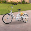 24" Adult Tricycle 6-Speed White 3 Wheel Bicycle Cruise Trike with Basket + Lamp