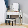 Glass Mirrored Dressing Table Makeup Vanity Desk Bedroom w/ Drawer&Mirror&Stool