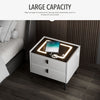 LED Bedside Table with 2 Drawers Wireless Charging Side Cabinet Nightstand