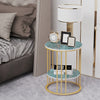 2-Tier Modern Round Coffee Table Sofa Side Table Emerald Green Marble Nightstand