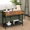2 Tier Industrial Long Console Table Entryway Narrow Sofa Side Table 2 Drawers