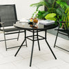 86CM Patio Dining Table Round Tempered Glass Table w/3.5 cm Umbrella Hole