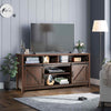 COSTWAY 150cm Sliding Barn Door TV Stand Farmhouse Flat Screen Console-Brown