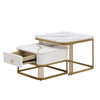 Nesting Coffee Table Side Table with Drawer Marble Exterior Square Set of 2