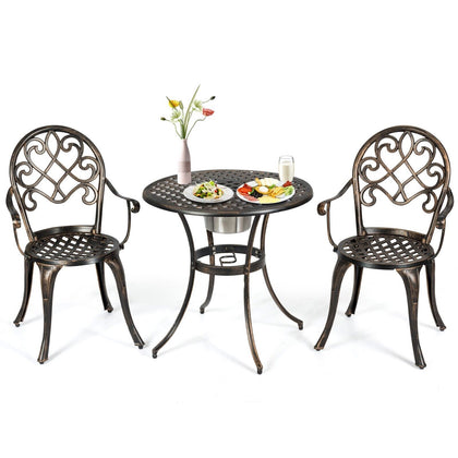 3pcs Bistro Table Set Outdoor Patio Furniture Set Round Table W/ Ice Bucket